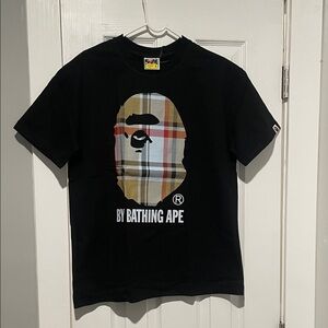 Bape Black Tee with Iconic Plaid Graphic